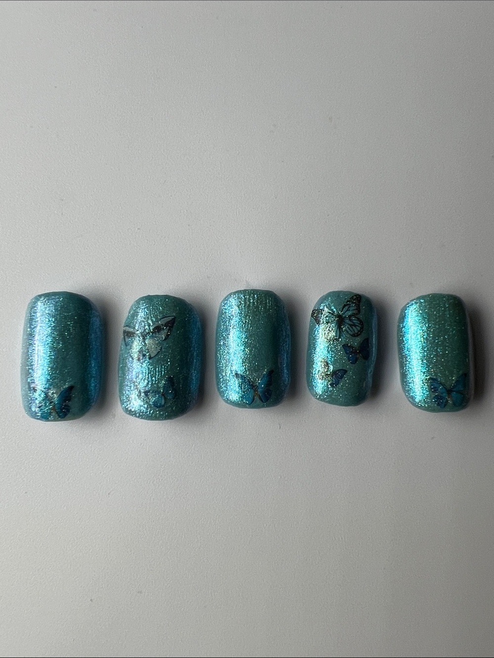 Blue Sparkle Butterfly Press-On Nails - Women Makeup Press-On Nails